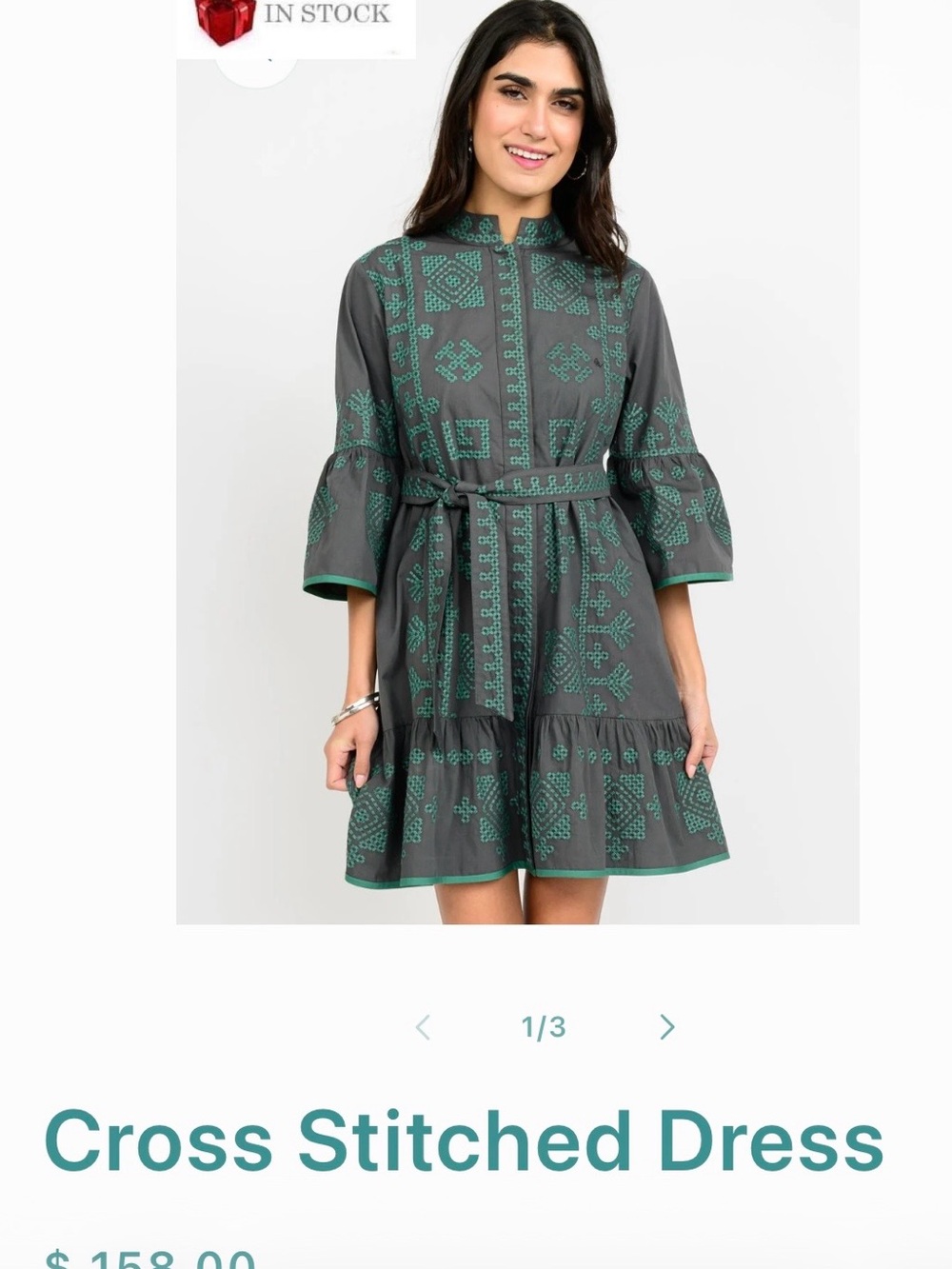Uncle Frank Gray Dress with Teal Cross-Stitch